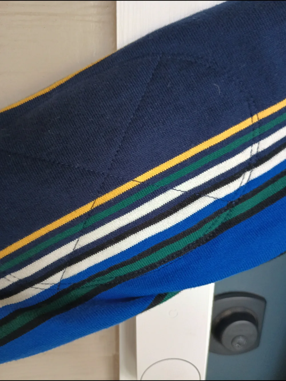 J.Crew Vintage 90s Stripe Rugby Polo w/denim collar L Preppy Retro Streetwear
